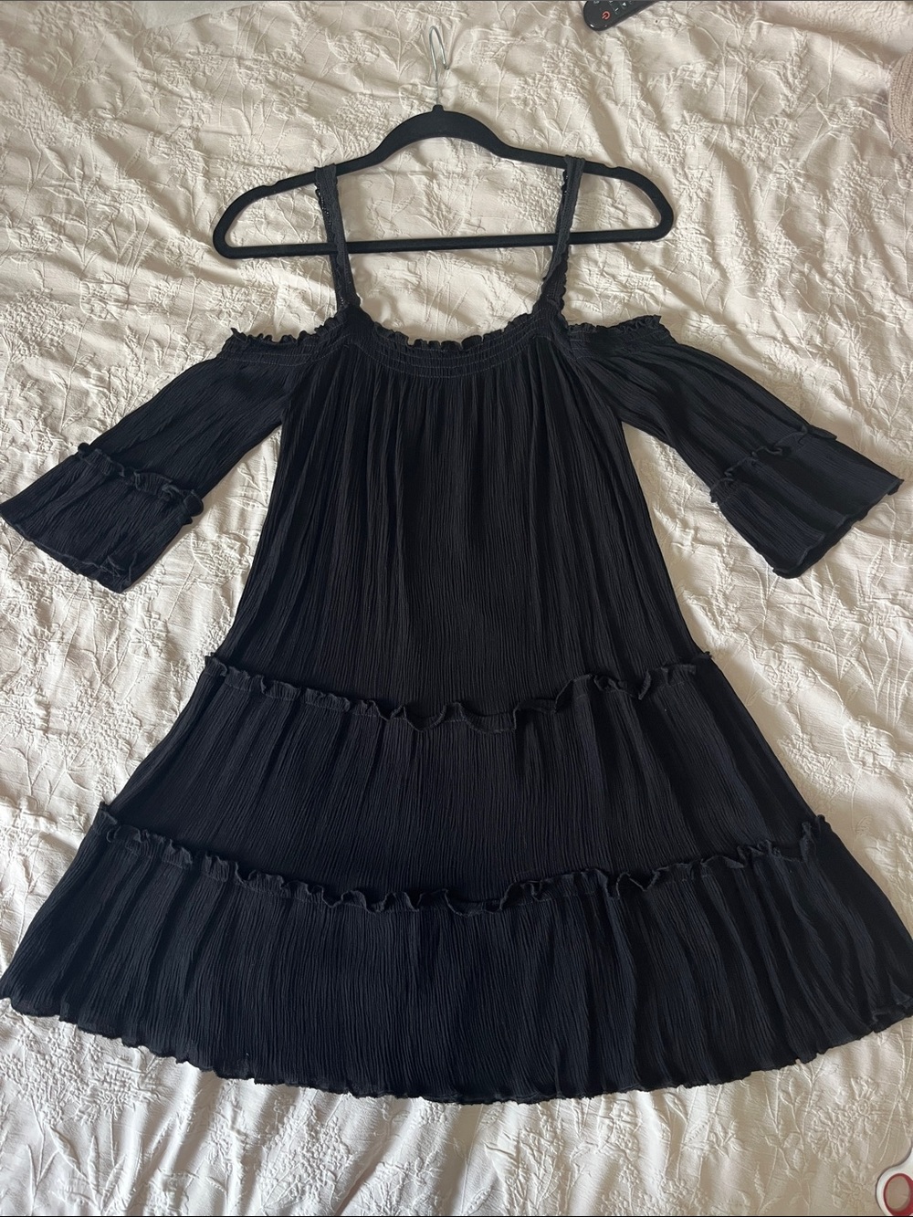 Forever 21 Black Cold-Shoulder Tiered Sundress
